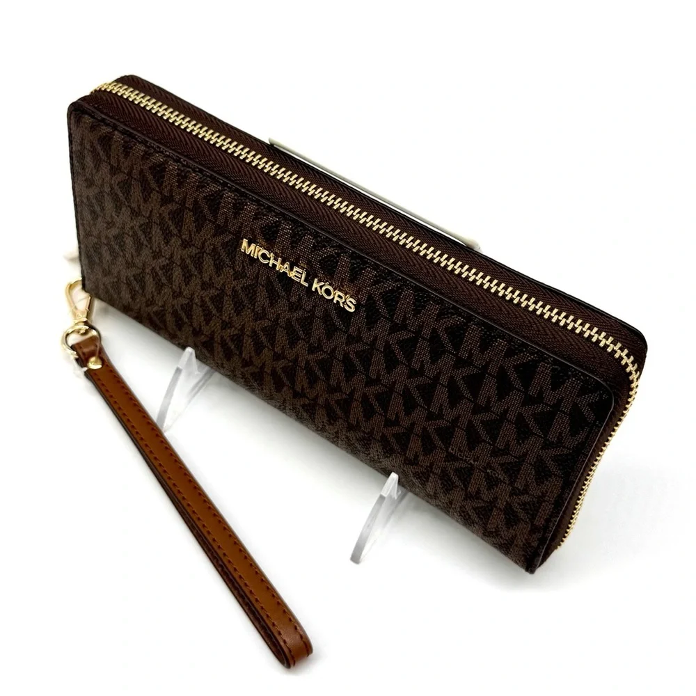 Michael Kors Large Jet Set Travel Signature Continental Wallet Wristlet Brown